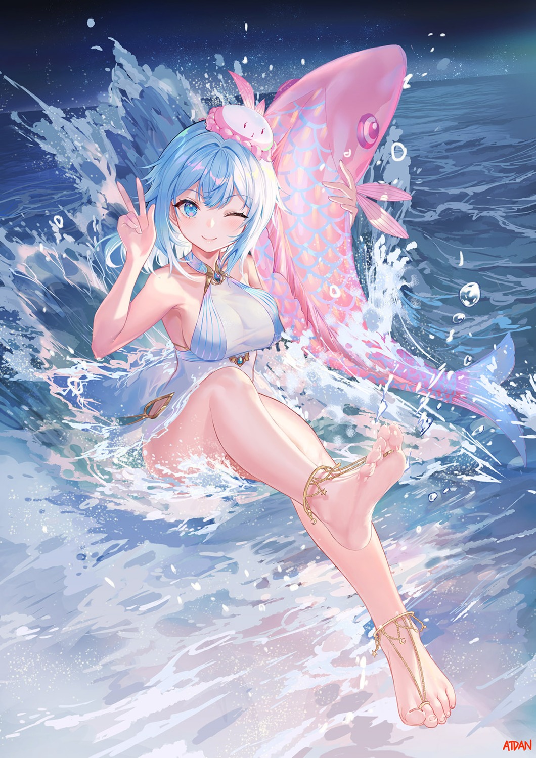 atdan, dress, feet, haiyi, no_bra, see_through, skirt_lift, synthesizer_v, wet