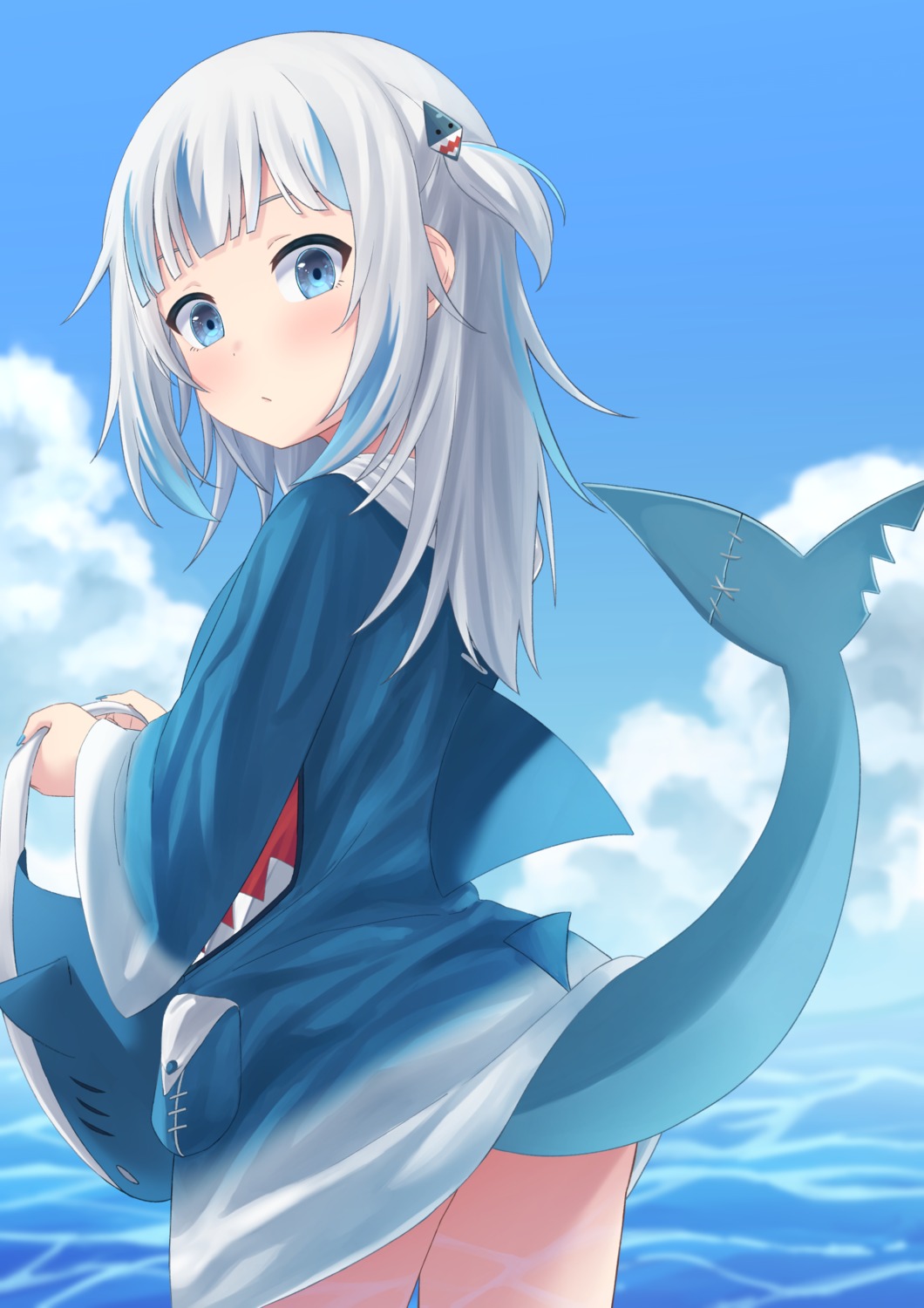 gawr_gura, hololive, hololive_english, omaehadareda-uso, skirt_lift, tail