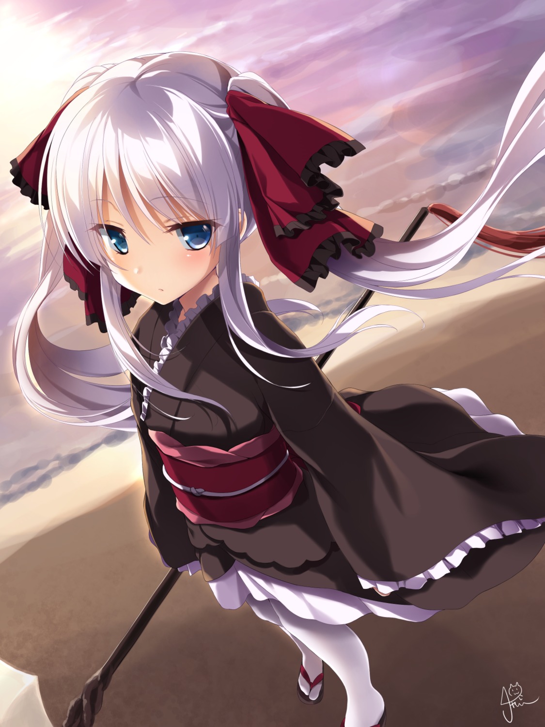 chaamii, japanese_clothes, kohaku_(shinigami_no_kiss), pantyhose, shinigami_no_kiss_wa_wakare_no_aji, weapon