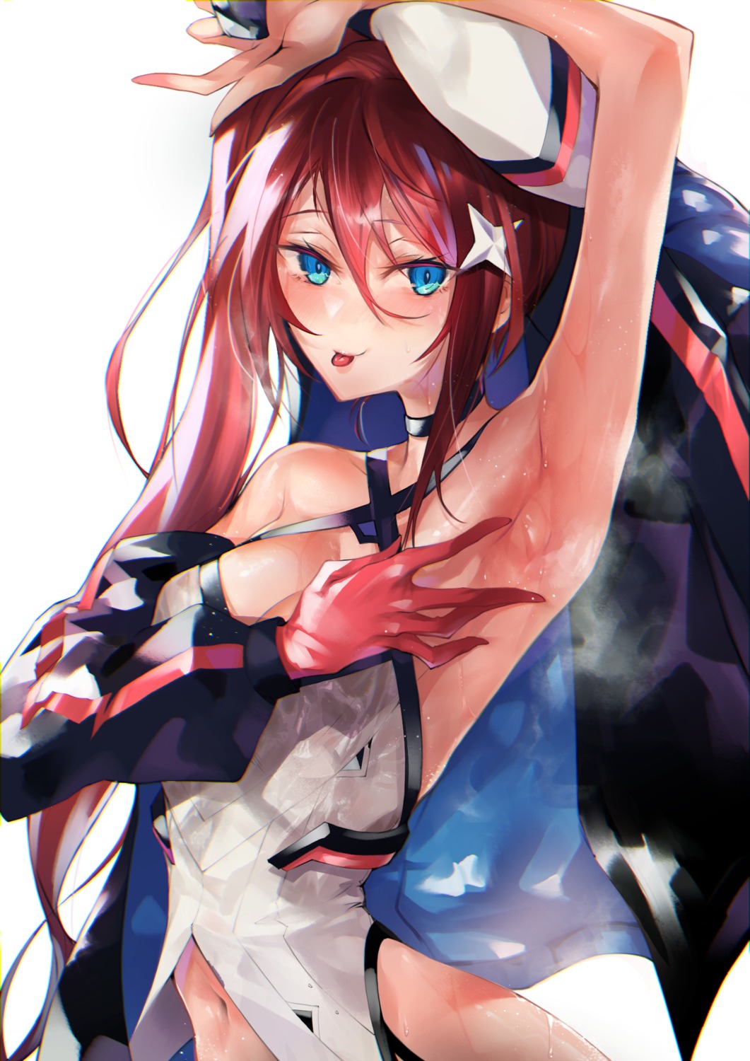 bodysuit, border_break, breast_hold, cleavage, eichi_(yashokuya), no_bra, wet