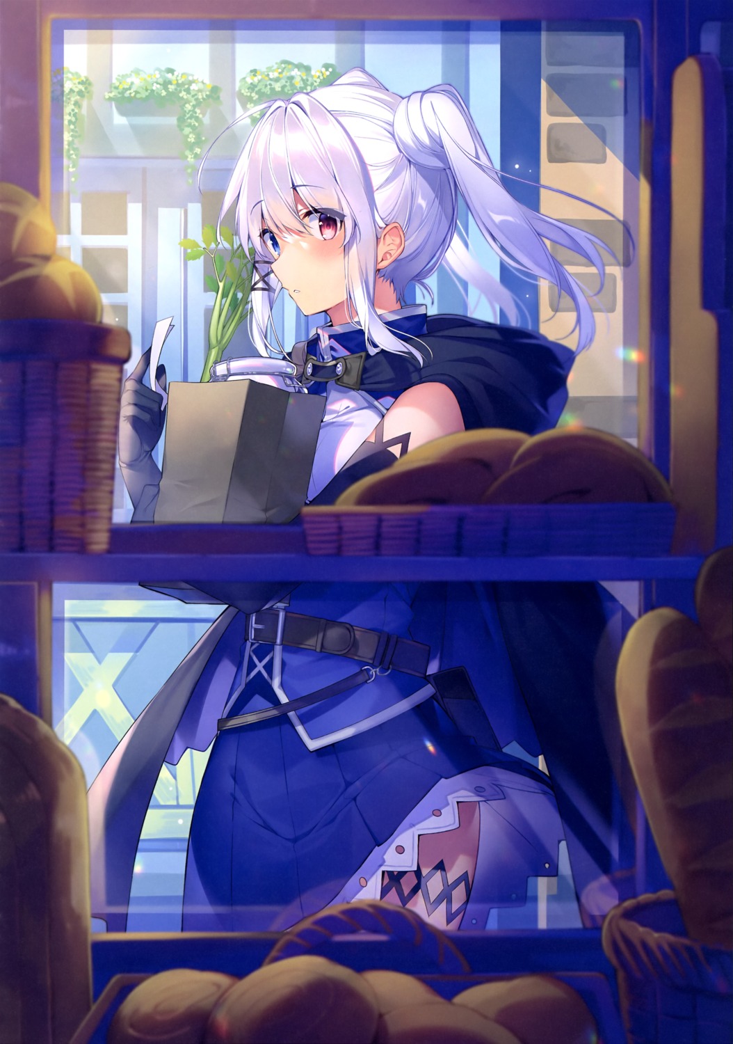 ciel_sacred, garter, heterochromia, mishima_kurone, skirt_lift
