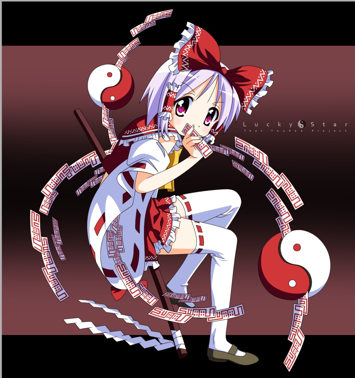 cosplay, hakurei_reimu, hiiragi_tsukasa, lucky_star, miko, parody, rindouao, thighhighs
