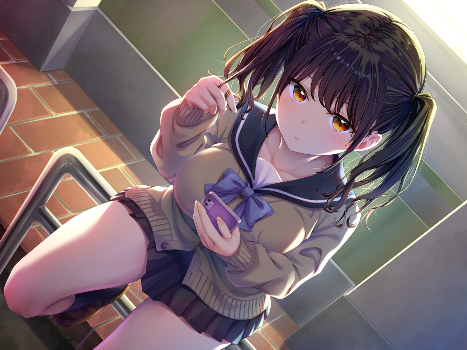 odadadada, seifuku, skirt_lift, sweater