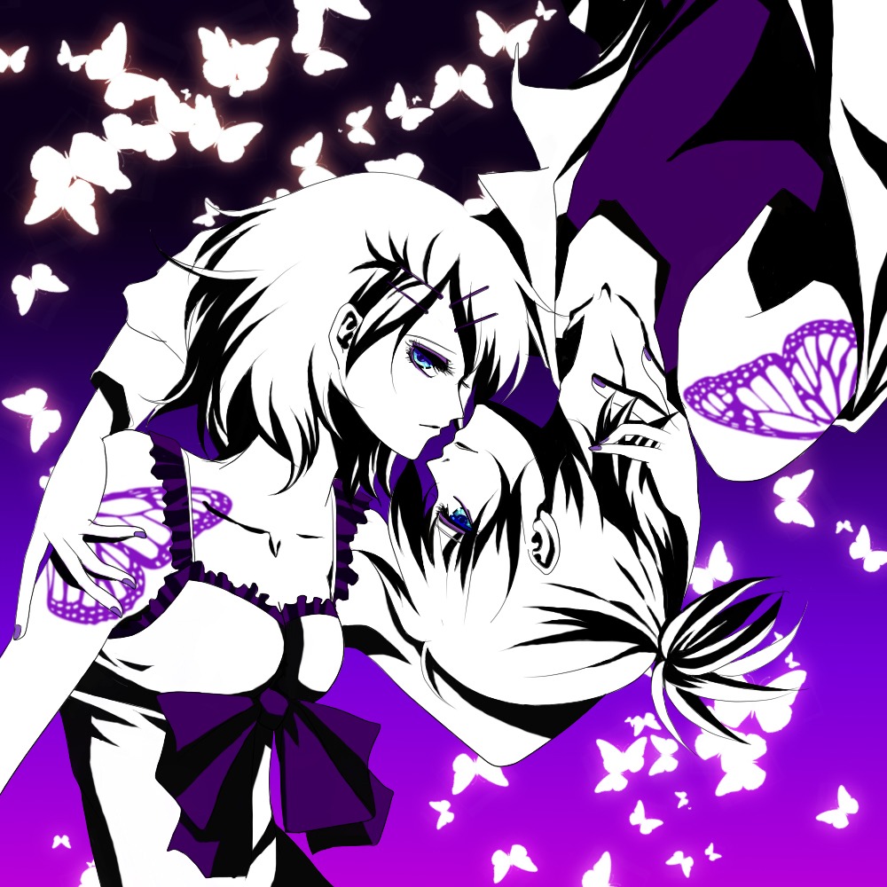 kagamine_len, kagamine_rin, melou, migikata_no_chou_(vocaloid), vocaloid