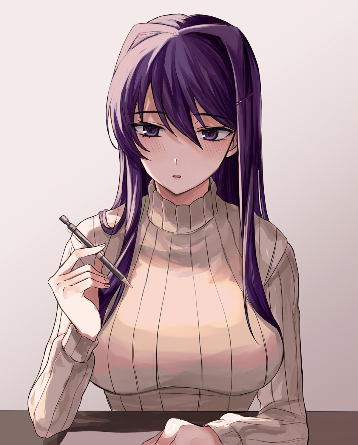 doki_doki_literature_club!, setuji, sweater, yuri_(doki_doki_literature_club!)