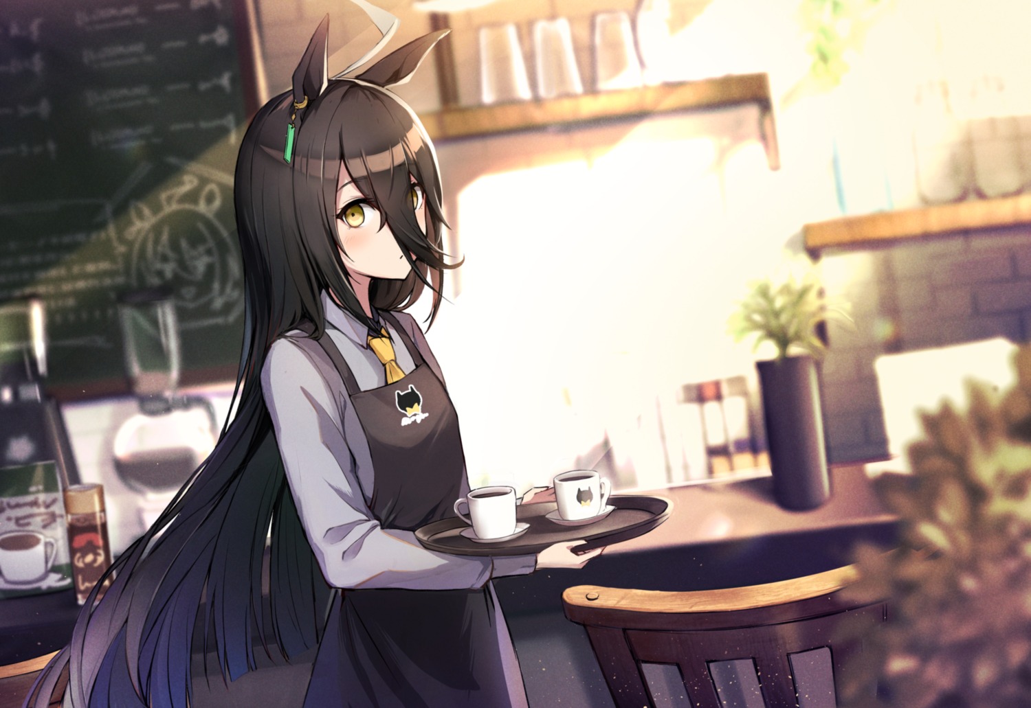 animal_ears, kagerou_(gigayasoma), manhattan_cafe_(umamusume), uma_musume_pretty_derby, waitress