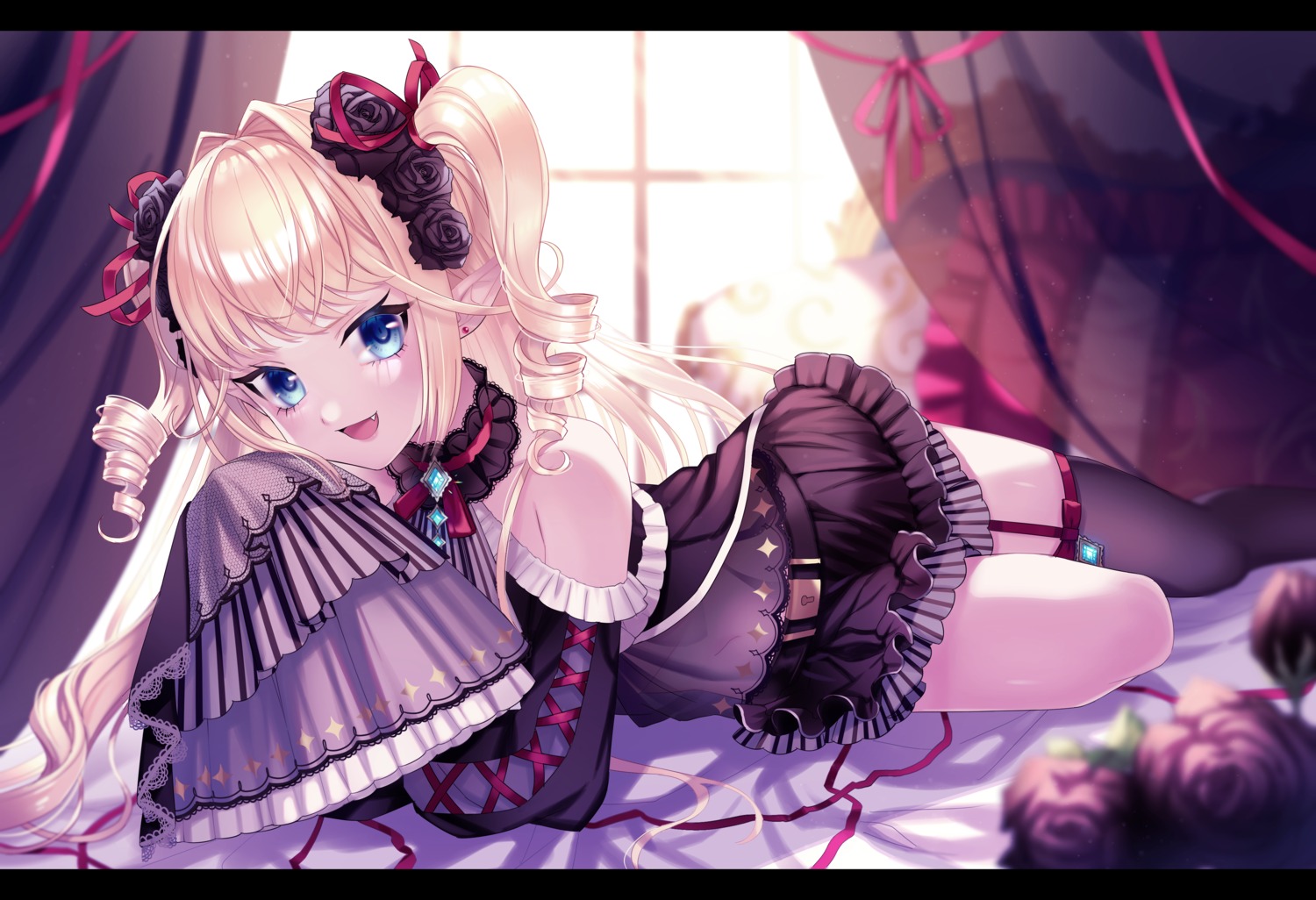 dress, gothic_lolita, lolita_fashion, satou_iruno, skirt_lift, stockings, thighhighs