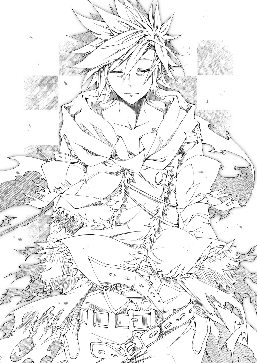 kamiya_yuu, male, monochrome, no_game_no_life, riku_(no_game_no_life)