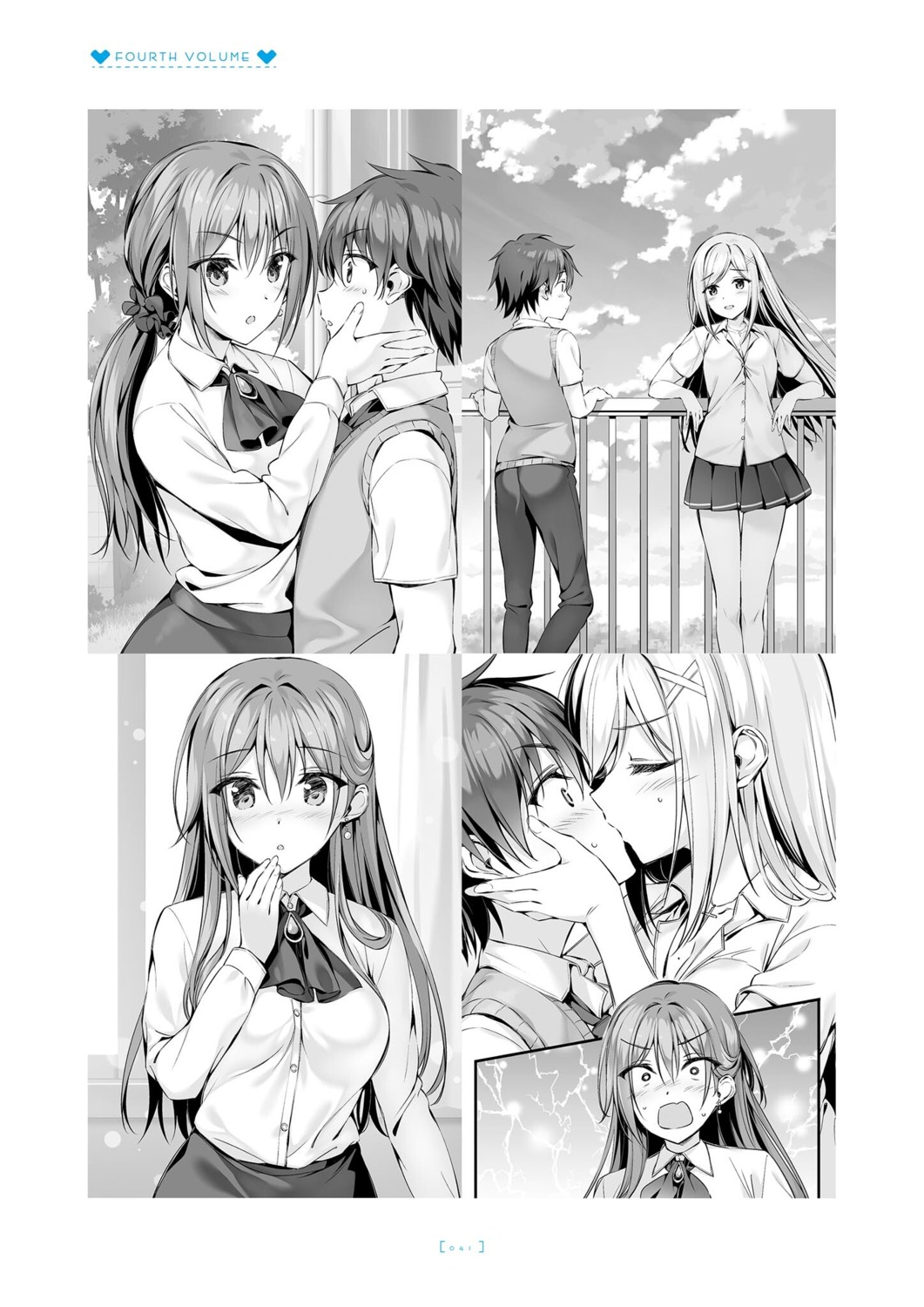 boku_no_kanojo_sensei, cleavage, dress_shirt, fujiki_maka, jinsho_karen, monochrome, open_shirt, oryou