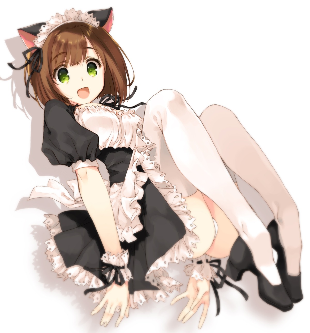 animal_ears, heels, maekawa_miku, maid, mitsumi_misato, nekomimi, pantsu, skirt_lift