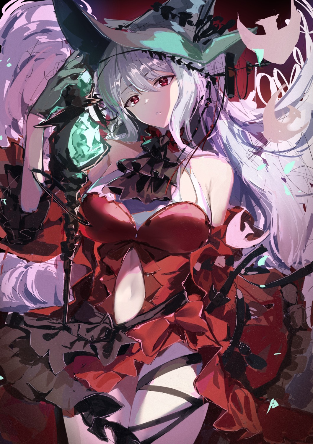 arknights, dress, lims_(neko2lims), skadi_(arknights), skirt_lift, witch
