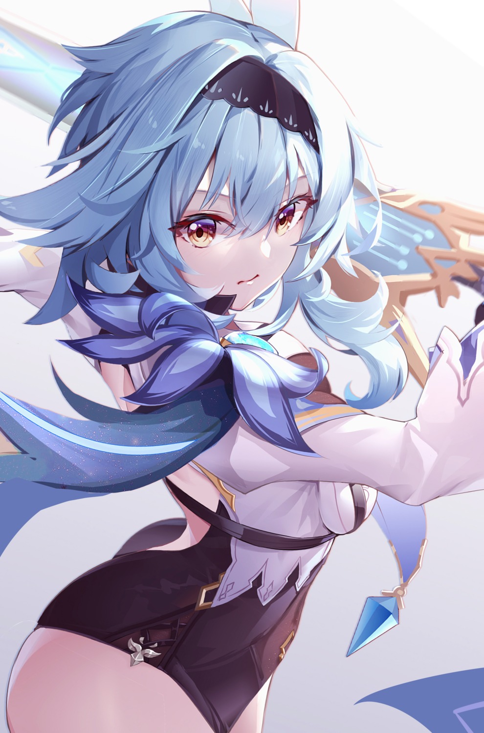 asc11, eula, genshin_impact, leotard, no_bra, sword