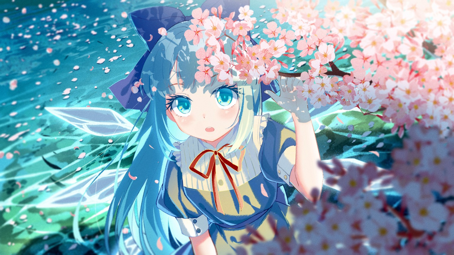 cirno, dress, fairy, jiege, touhou, wallpaper, wings