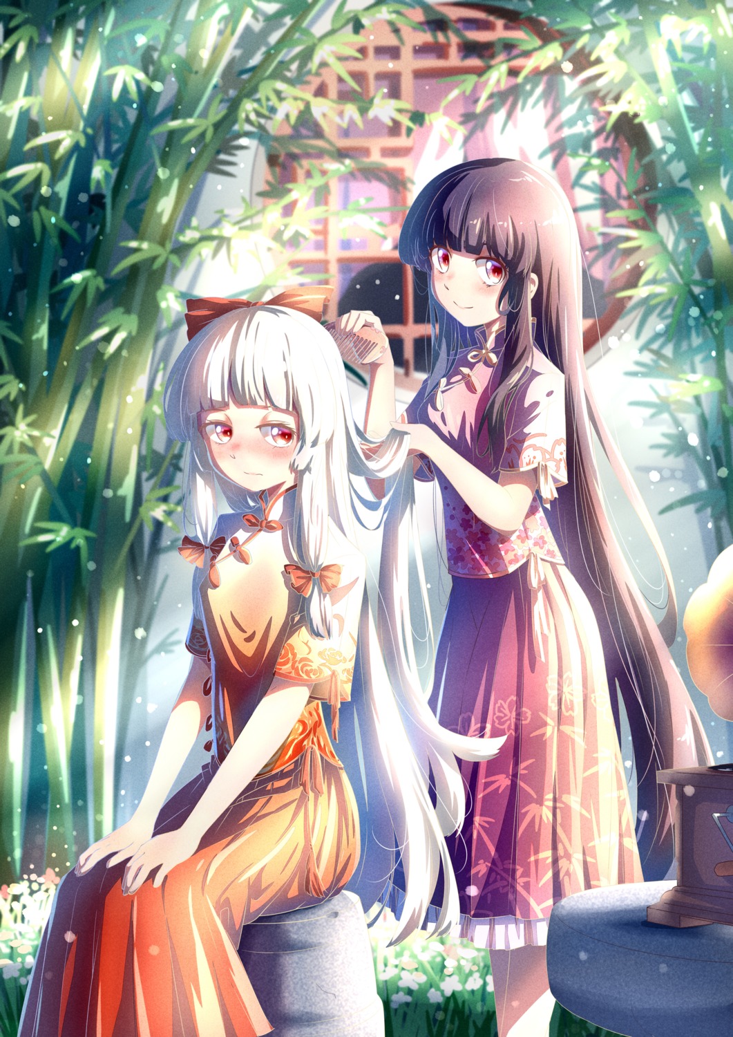asian_clothes, fujiwara_no_mokou, houraisan_kaguya, jiege, touhou