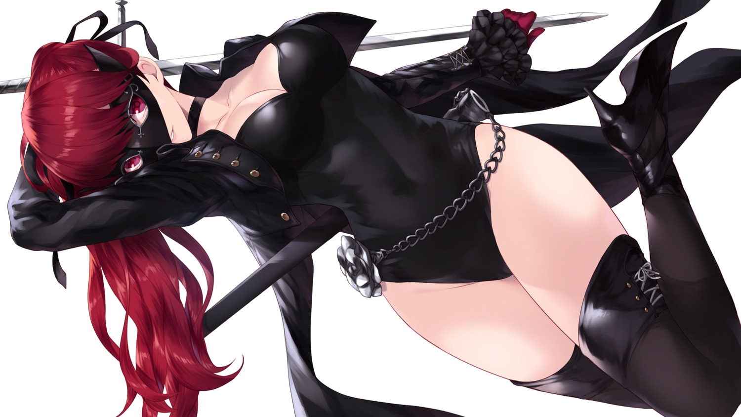cait, heels, leotard, no_bra, persona_5, sword, thighhighs, wallpaper, yoshizawa_kasumi