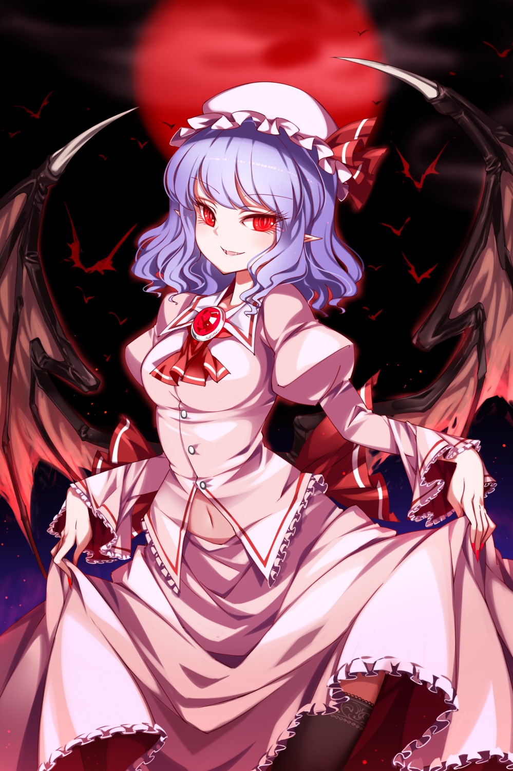 raptor7, remilia_scarlet, skirt_lift, thighhighs, touhou, wings