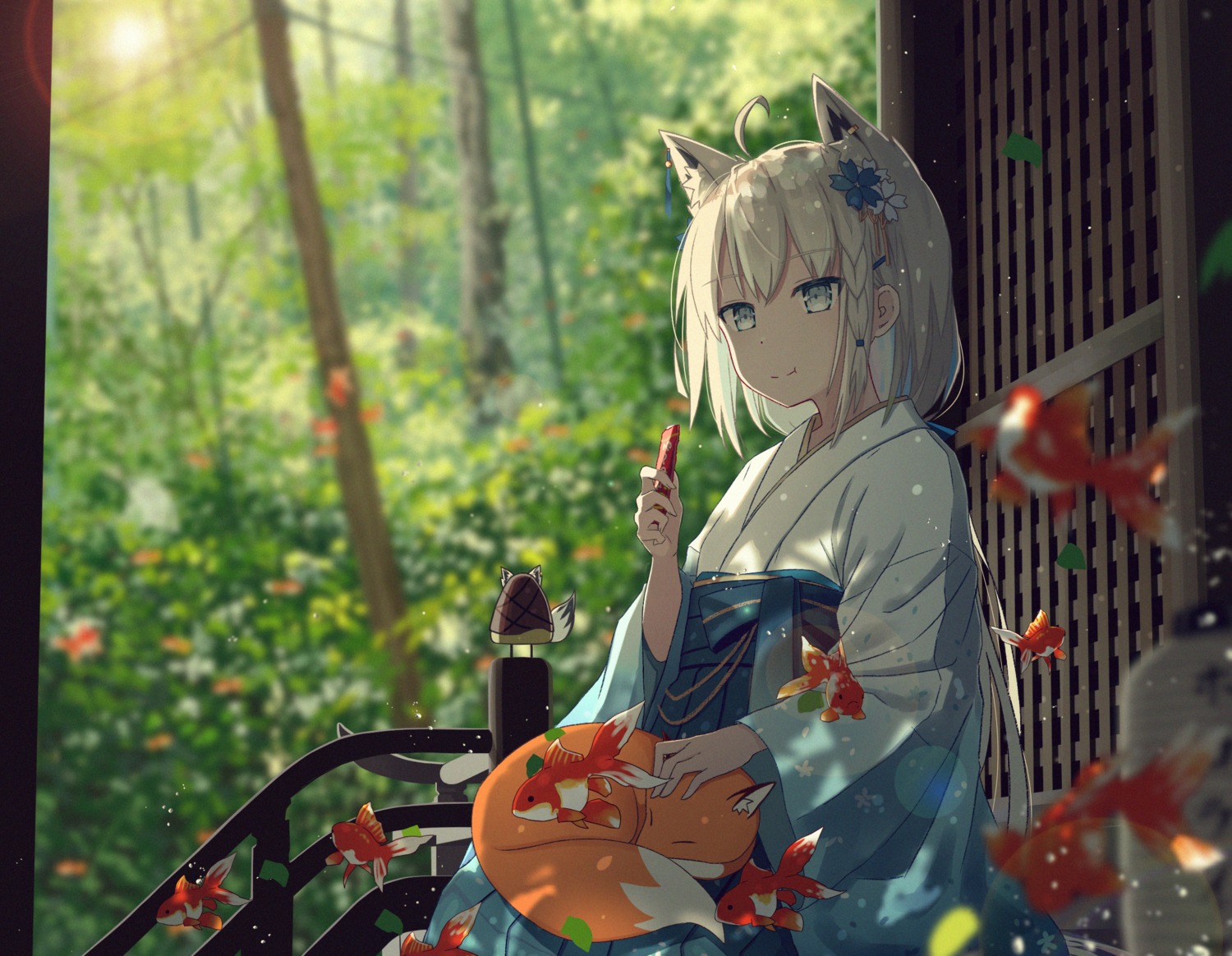 animal_ears, hololive, hololive_gamers, japanese_clothes, kitsune, koyuki_ekaki, shirakami_fubuki