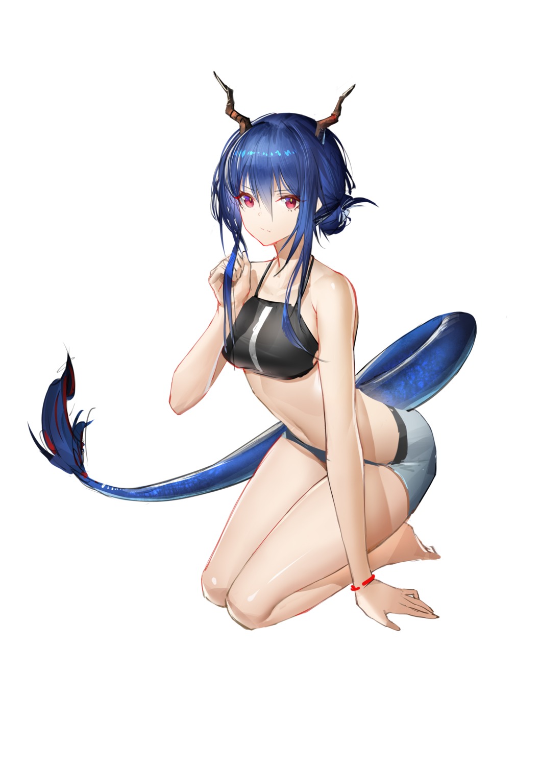 arknights, bikini_top, ch'en_(arknights), gkd111, horns, swimsuits, tail