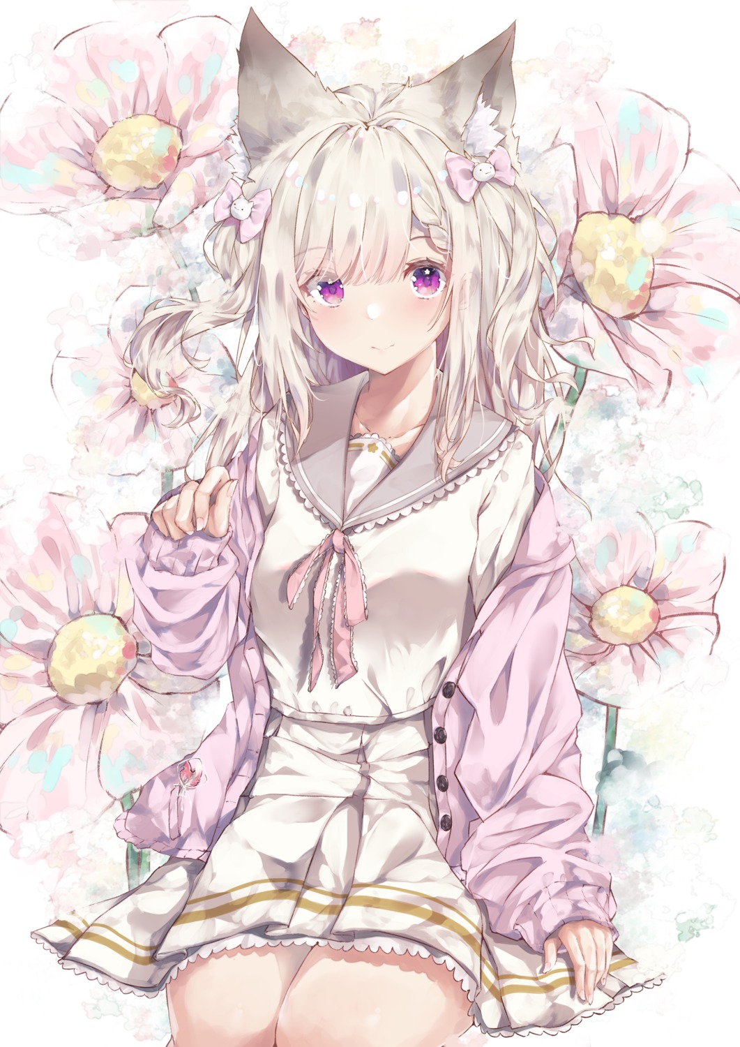 animal_ears, animare, nanashi_inc., seifuku, sena_(sena_soar), shiromiya_mimi, sweater