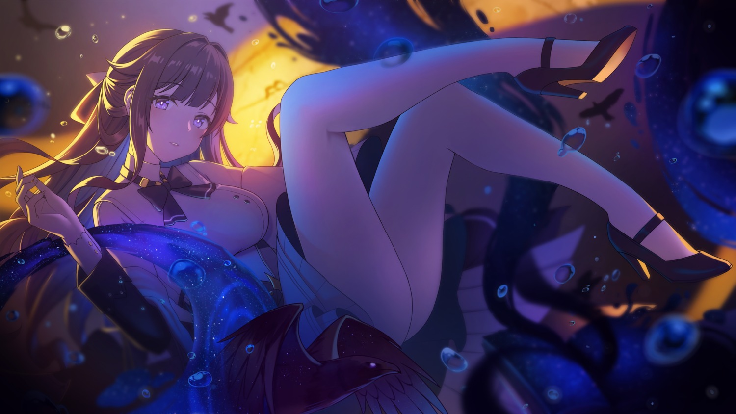 benghuai_xueyuan, fukuro_ko_(greentea), heels, honkai_impact, kafka_(honkai_impact), pantyhose, skirt_lift, wallpaper