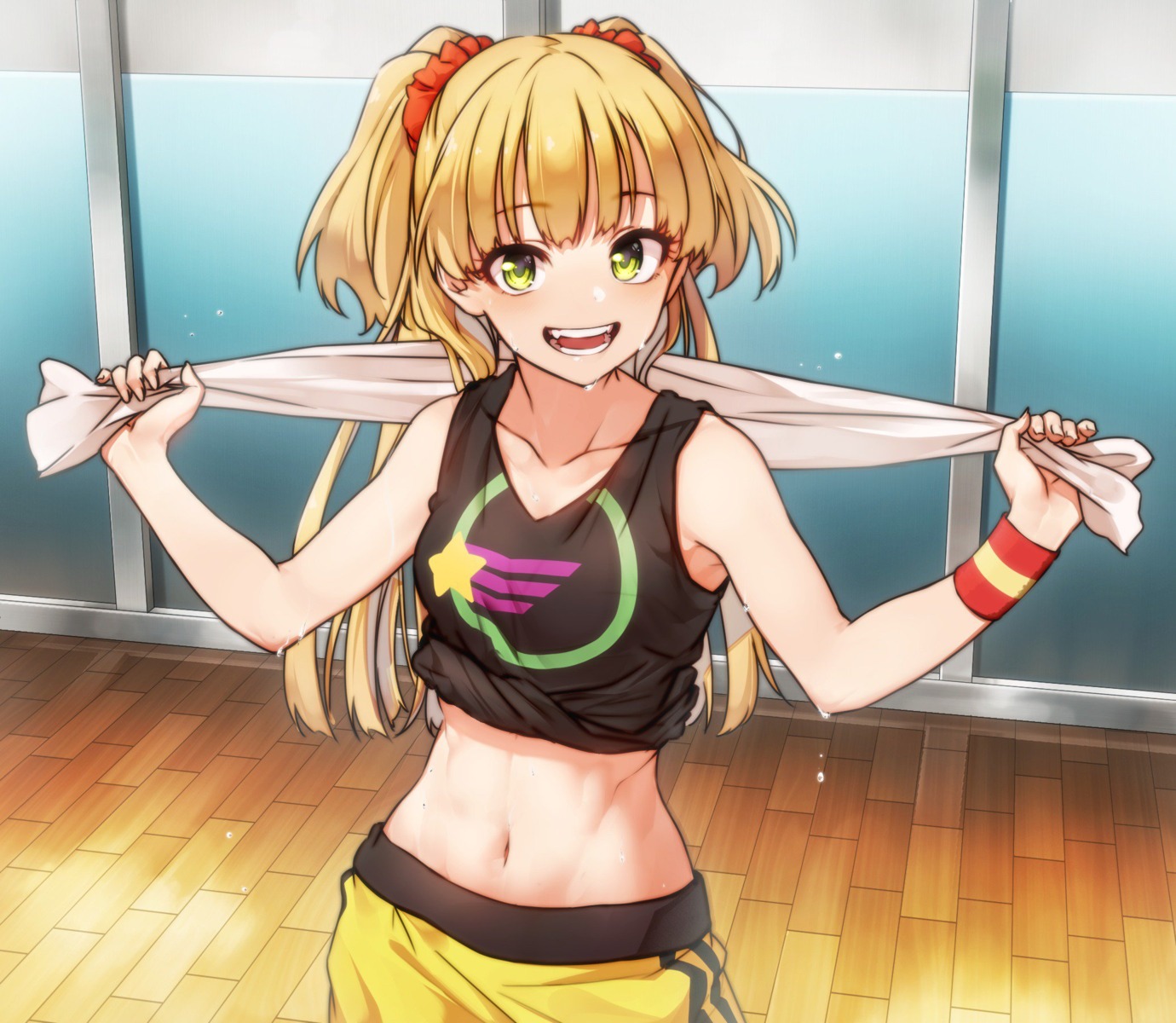 gym_uniform, jougasaki_rika, kakaobataa, the_idolm@ster, the_idolm@ster_cinderella_girls, towel, wet
