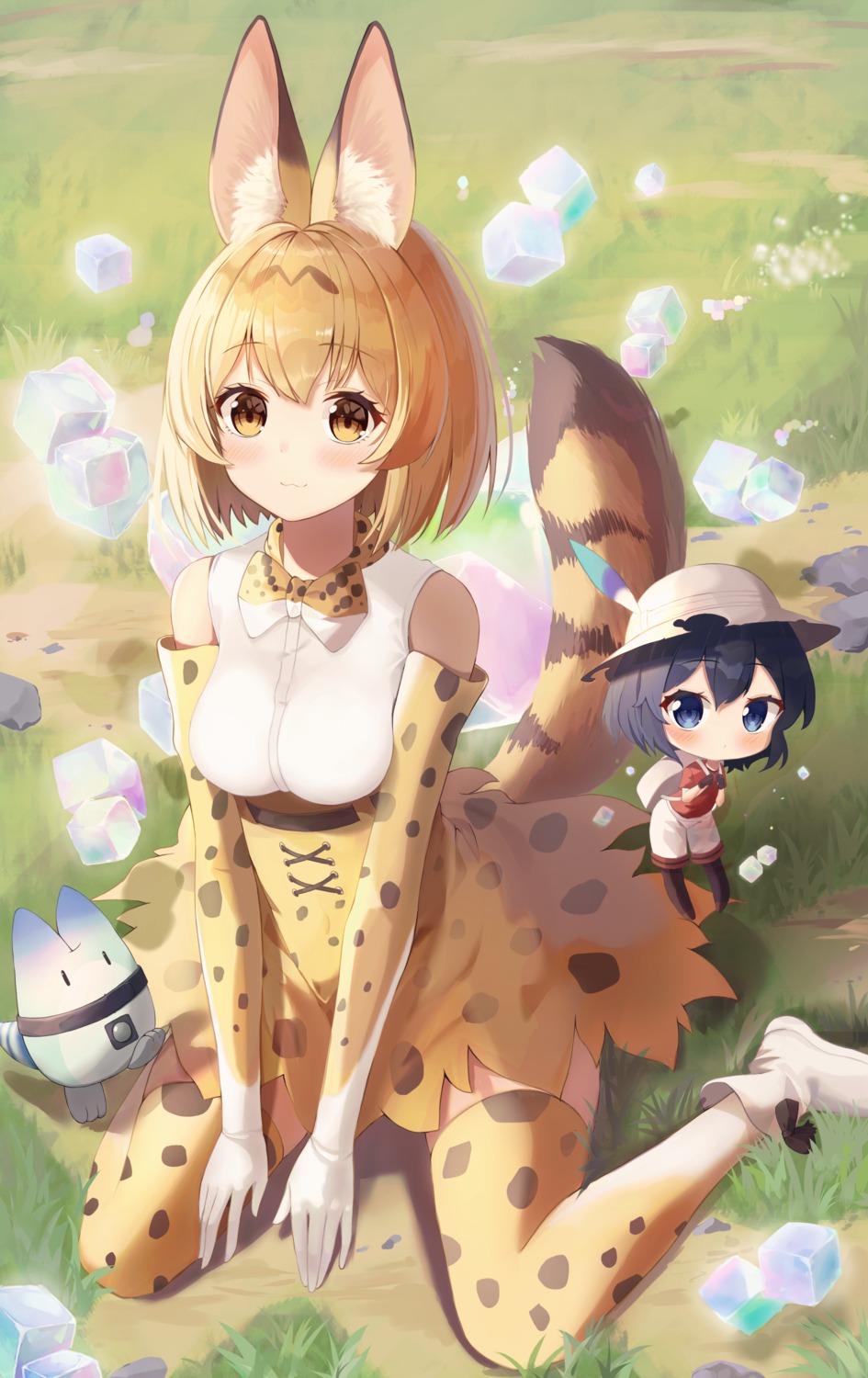 animal_ears, bitseon, chibi, kaban_(kemono_friends), kemono_friends, serval, tail, thighhighs