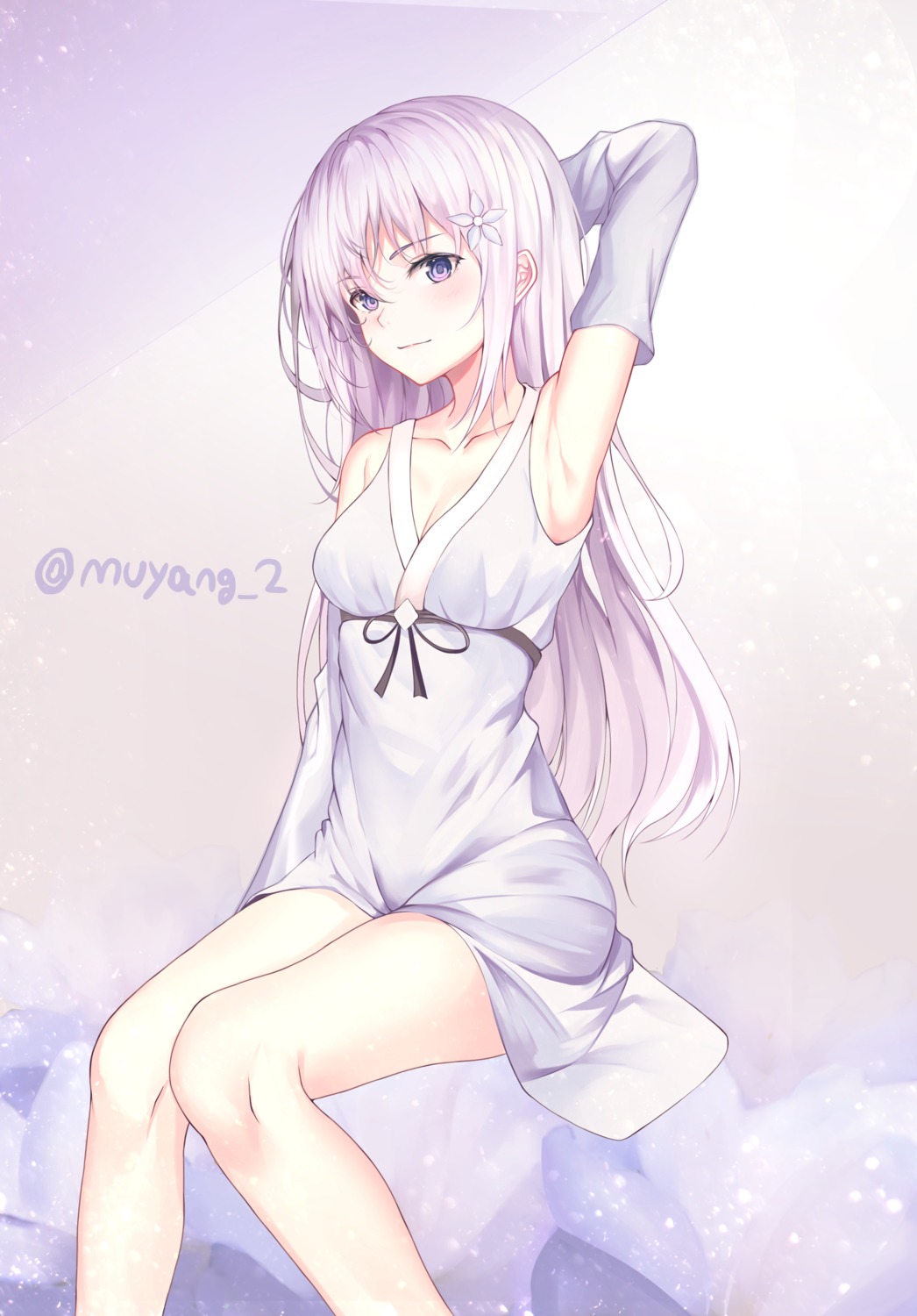 cleavage, dress, muyang, no_bra, skirt_lift