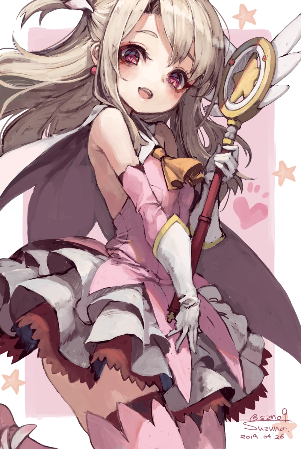 dress, fate/kaleid_liner_prisma_illya, fate/stay_night, illyasviel_von_einzbern, magical_ruby, skirt_lift, suzuno_(bookshelf), thighhighs