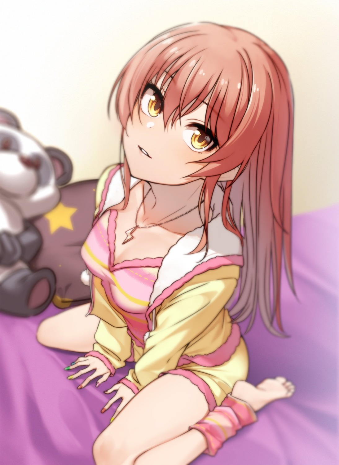 cleavage, jougasaki_mika, kakaobataa, pajama, the_idolm@ster, the_idolm@ster_cinderella_girls