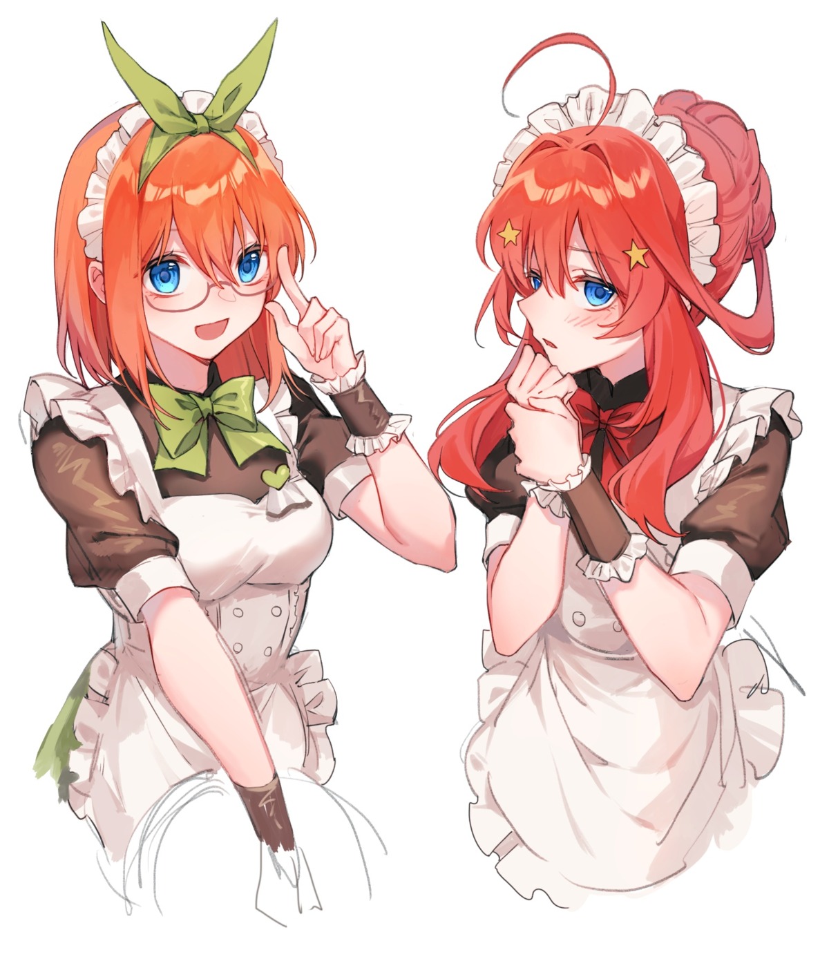 5-toubun_no_hanayome, maid, megane, nakano_itsuki, nakano_yotsuba, sketch, yunweishukuang