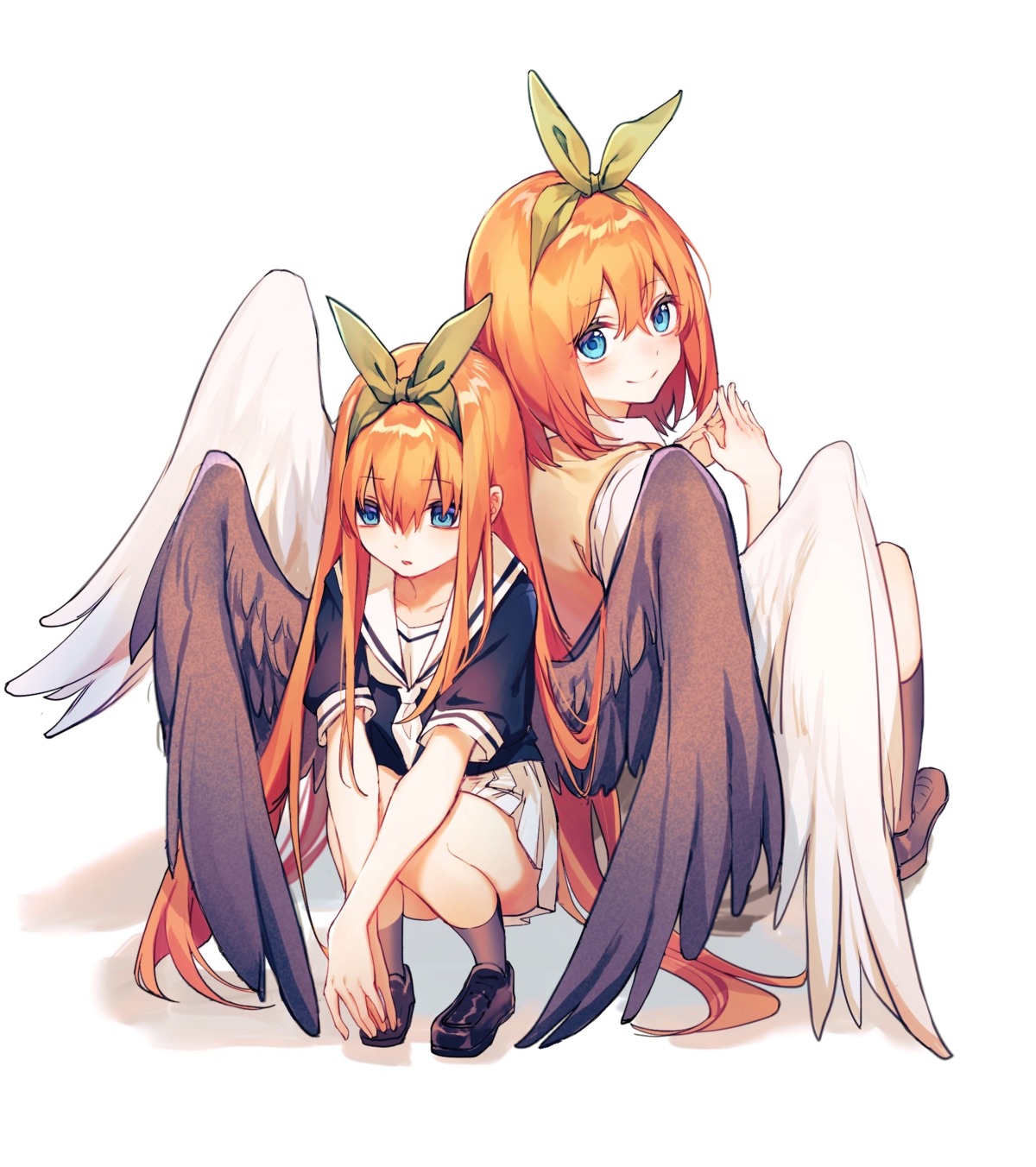 5-toubun_no_hanayome, nakano_yotsuba, seifuku, skirt_lift, sweater, wings, yunweishukuang