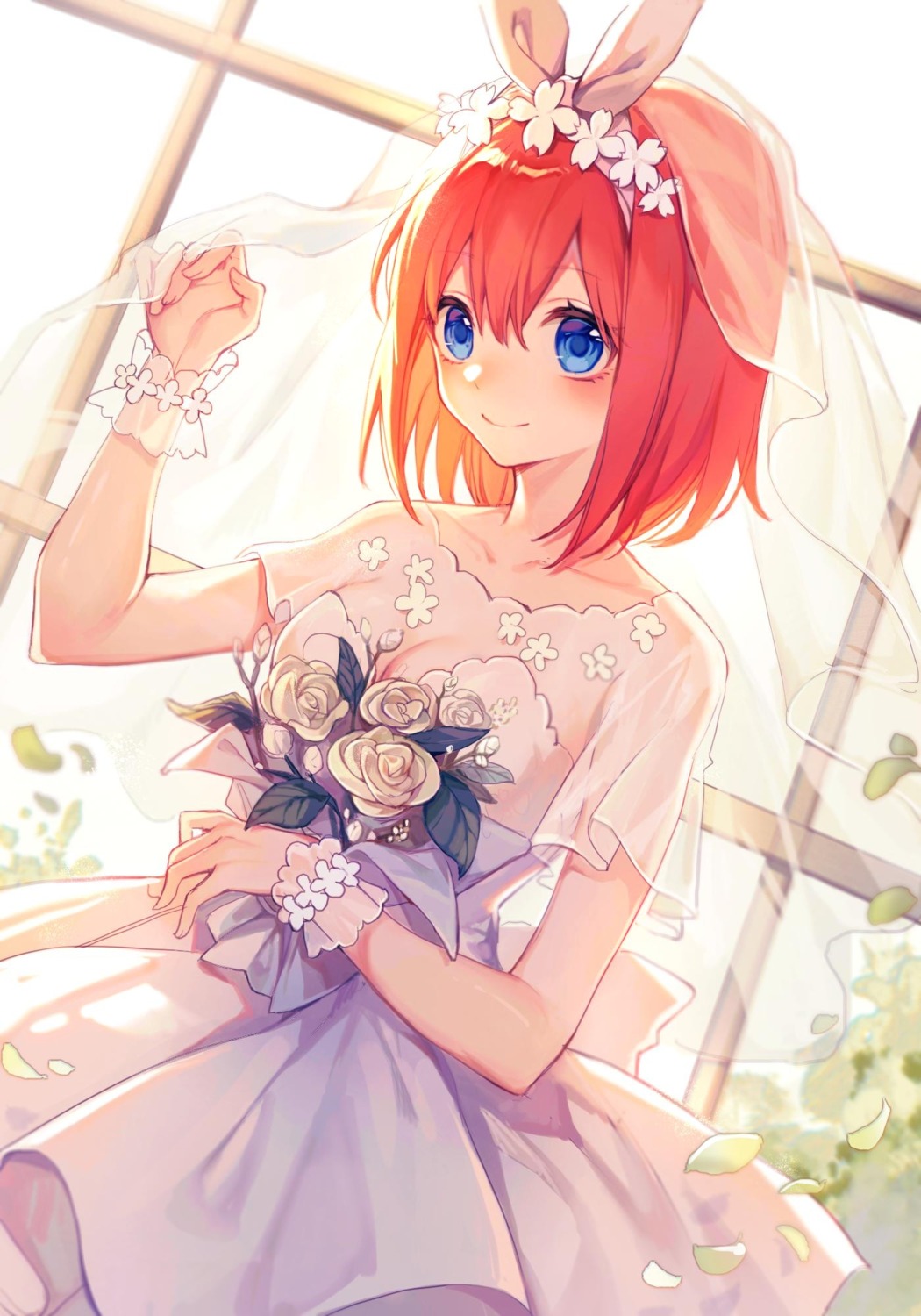 5-toubun_no_hanayome, dress, nakano_yotsuba, no_bra, see_through, wedding_dress, yunweishukuang