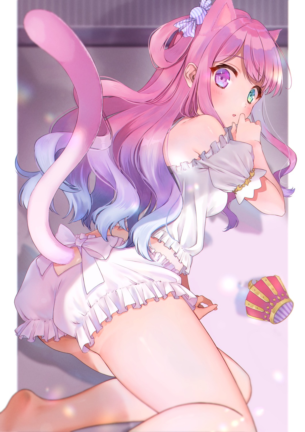 animal_ears, ass, heterochromia, himemori_luna, hololive, kabi_akaru, nekomimi, pajama