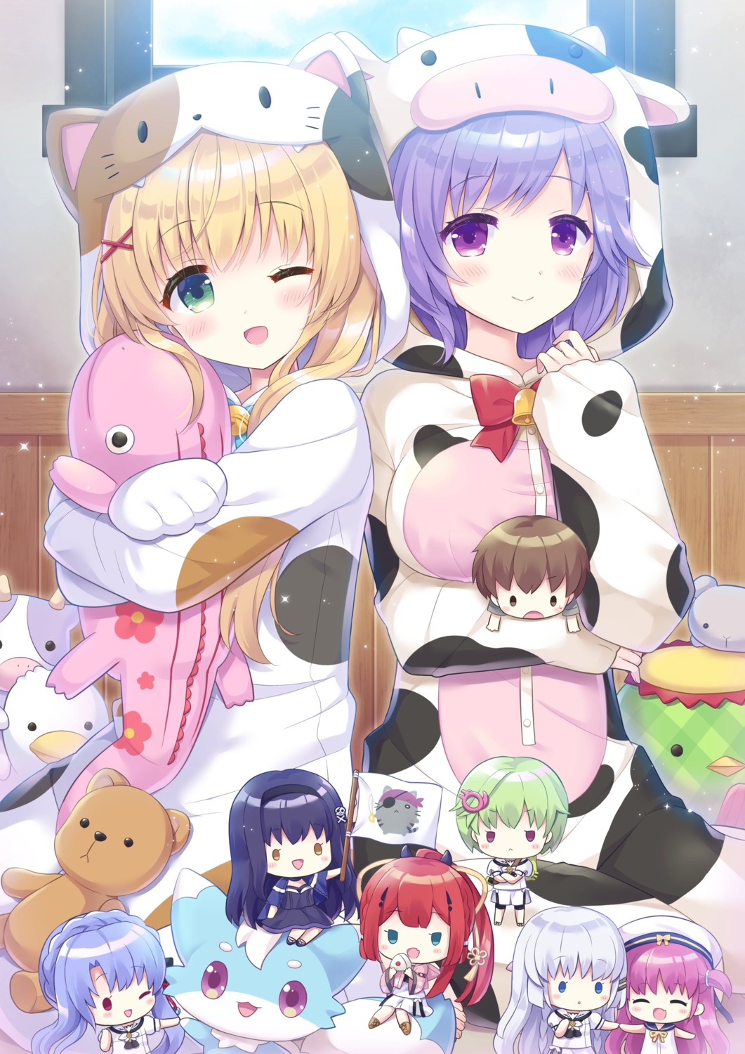chibi, hoshimame_mana, mizuori_shizuku, pajama, seifuku, summer_pockets, tsumugi_wenders