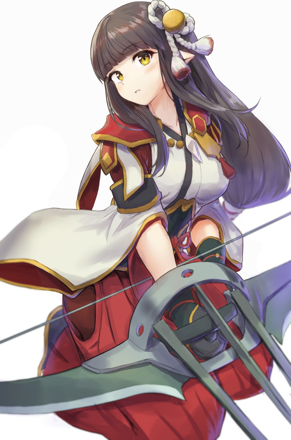 hinoa, japanese_clothes, monster_hunter, monster_hunter_rise, pointy_ears, shuucream_(syuichi), weapon
