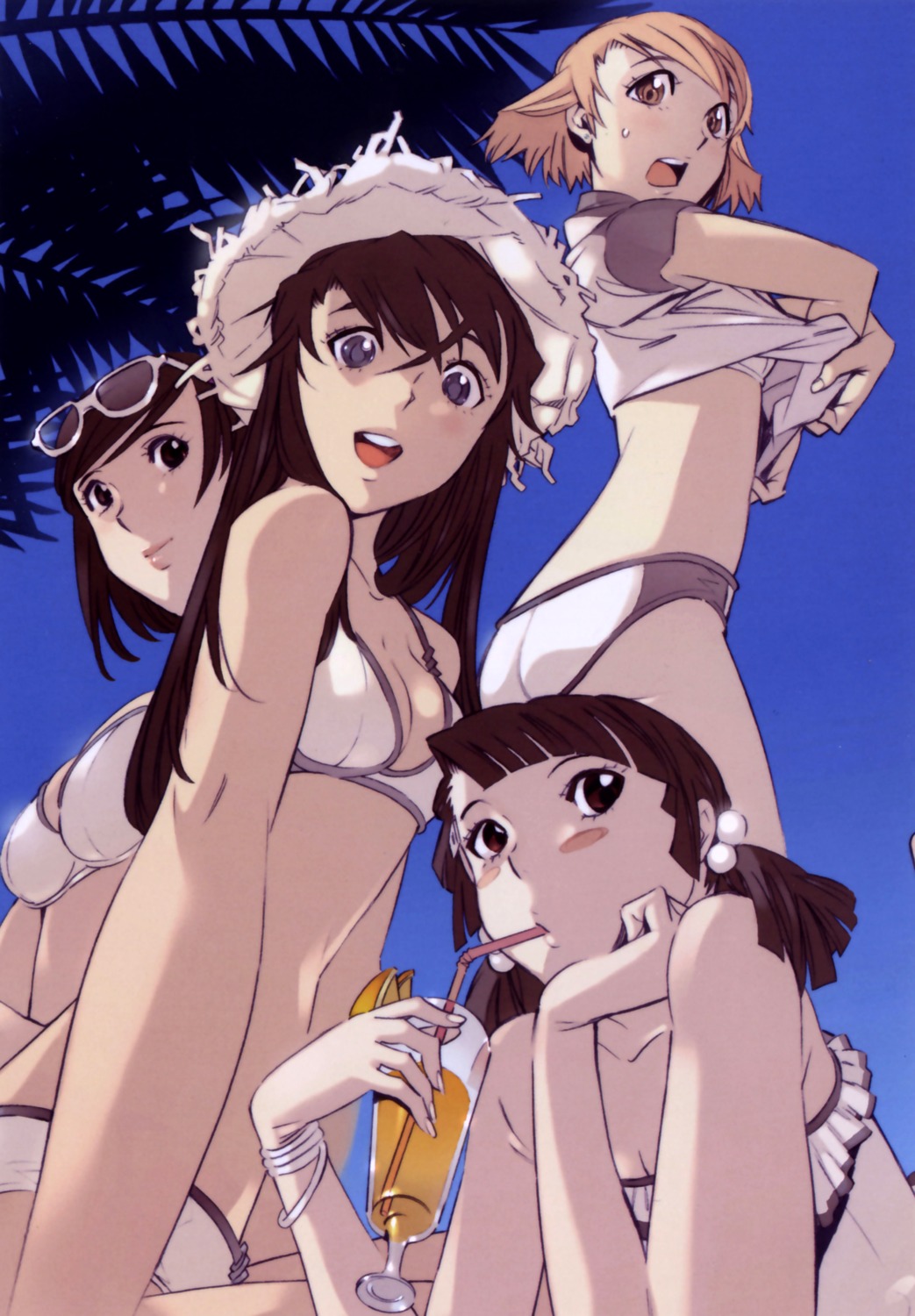 bikini, cleavage, endo_shizuna, kizaki_emi, kurogane_no_linebarrels, megane, niiyama_risako, ogawa_yui