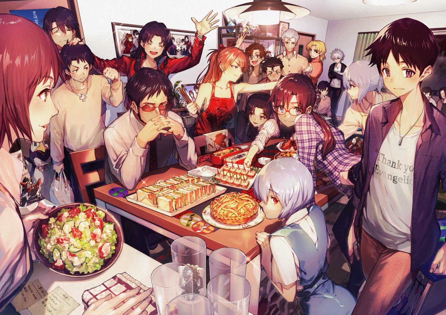 akagi_ritsuko, ayanami_rei, fuyutsuki_kouzou, ikari_gendou, ikari_shinji, katsuragi_misato, makinami_mari_illustrious, megane