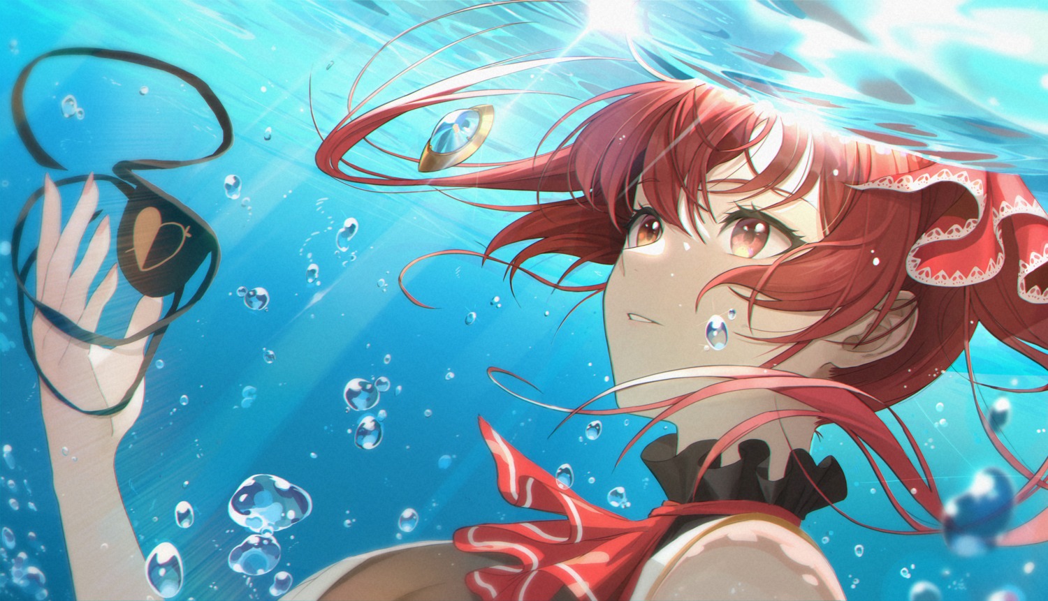 hololive, houshou_marine, moon_(yfsp7823), wet