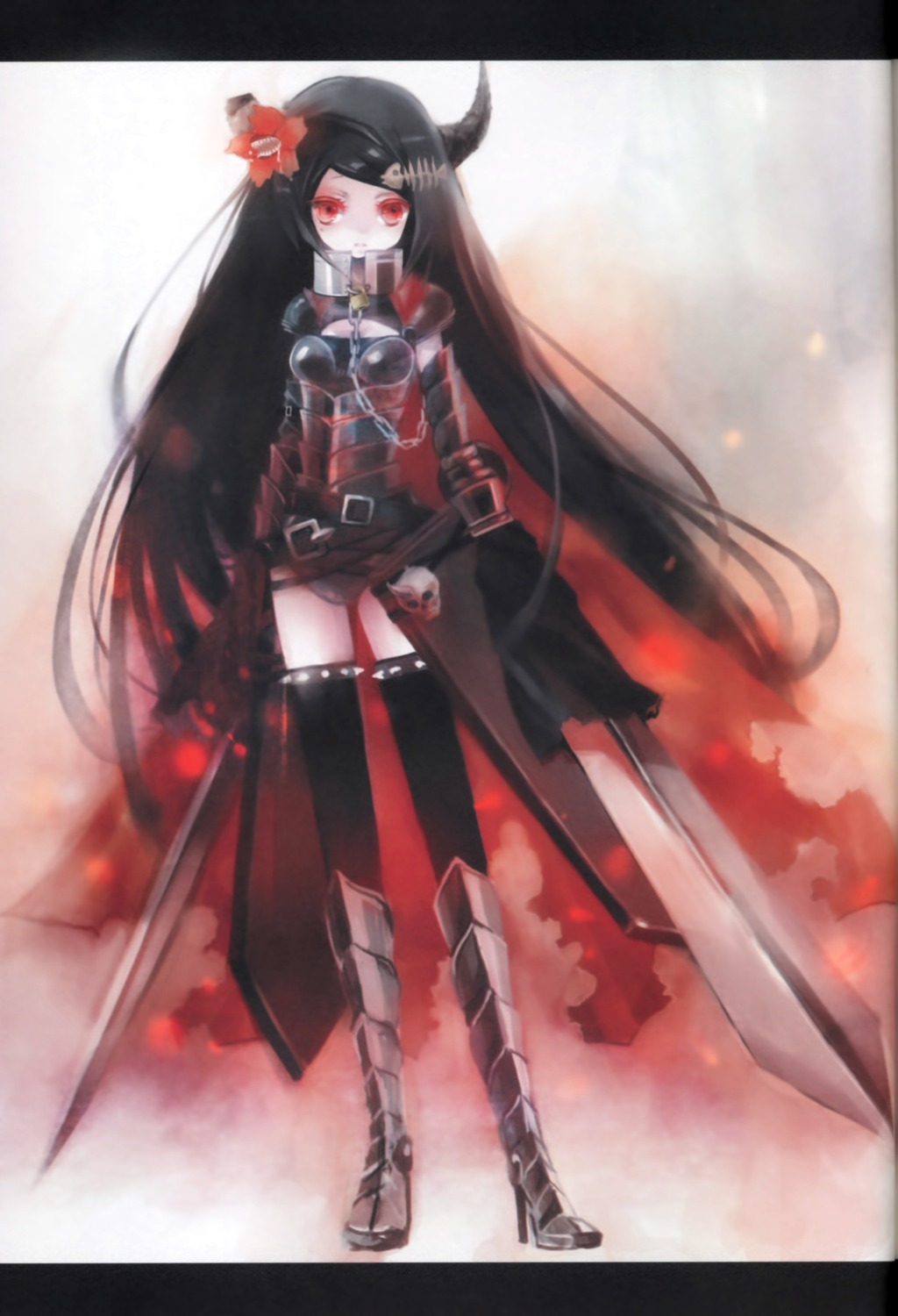 armor, binding_discoloration, horns, niji_no_saki, shimeko, sword, thighhighs