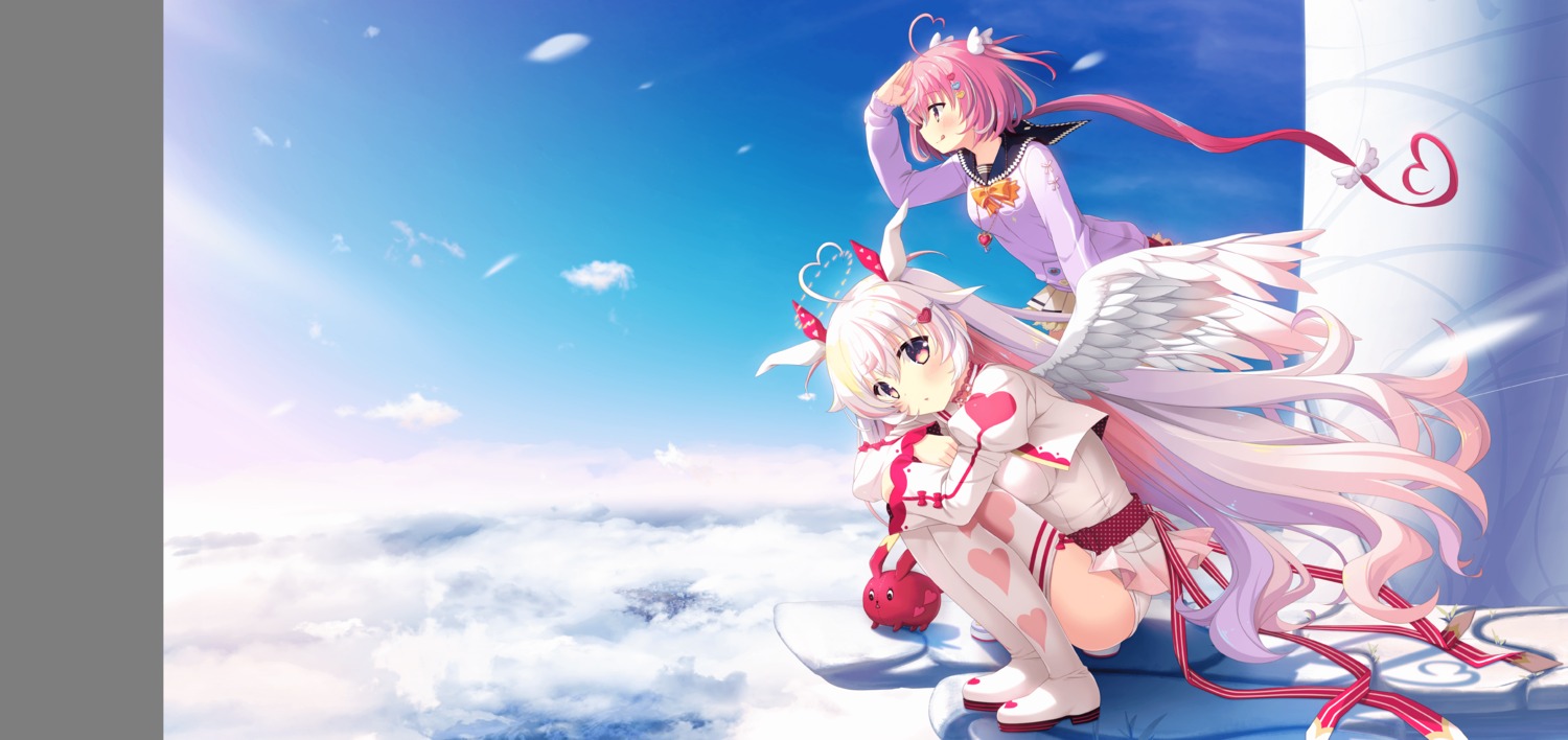 angel, hulotte, ikegami_akane, koimi_eil, ore_no_cupid_ga_ponkotsu_sugite_kowa~i., pantsu, seifuku, skirt_lift, thighhighs, transparent_png, wings