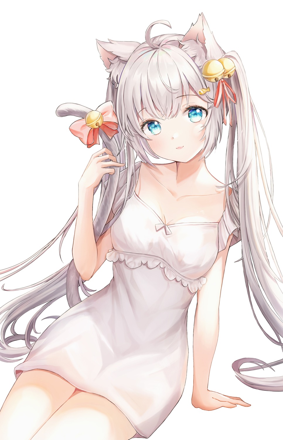 animal_ears, artist_revision, cleavage, dress, kottungyang, nekomimi, see_through, summer_dress