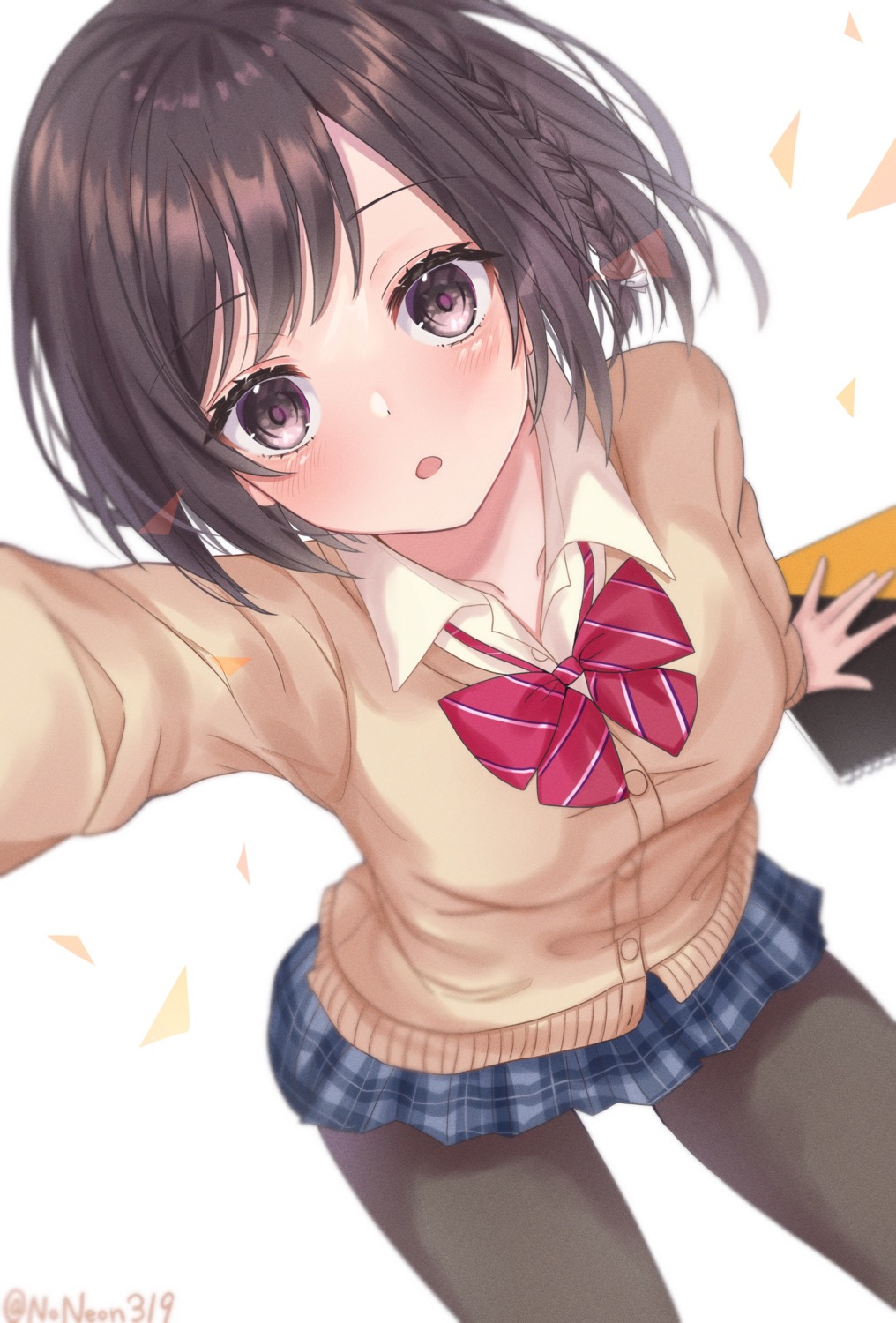 noneon319, pantyhose, project_sekai, seifuku, selfie, shinonome_ena, sweater