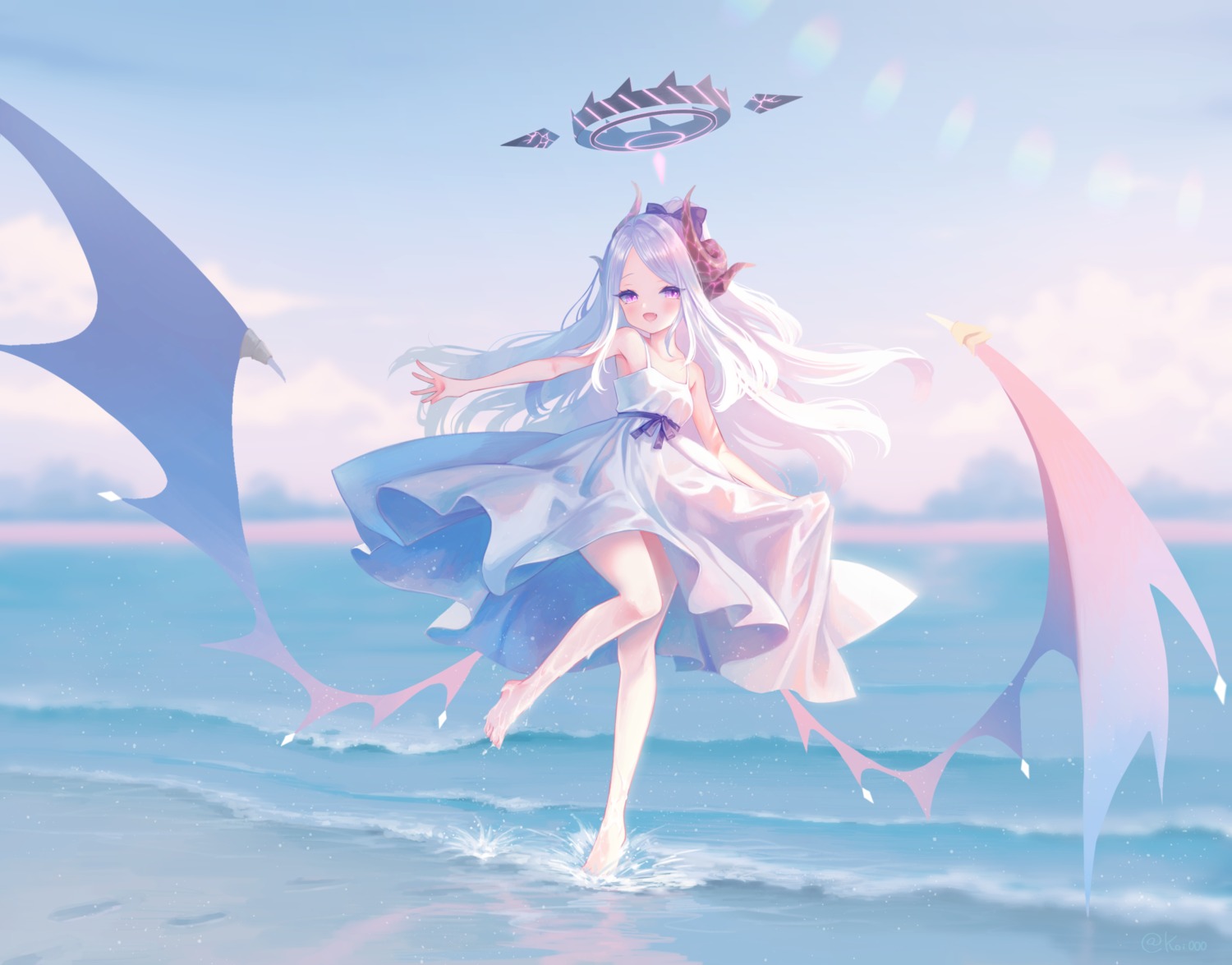 blue_archive, devil, dress, halo, horns, nishiki_koi, see_through, skirt_lift