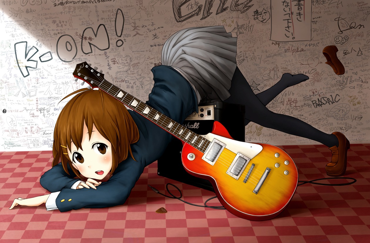 guitar, hirasawa_yui, k-on!, okamocheese, pantyhose, seifuku
