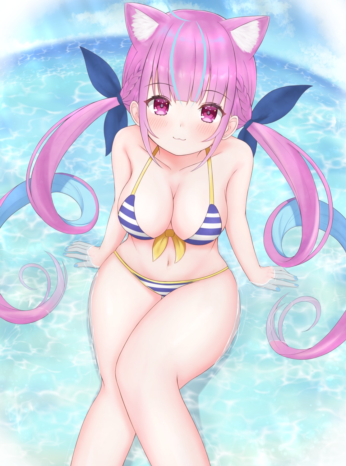 animal_ears, bikini, chocomaru, hololive, minato_aqua, nekomimi, swimsuits, wet