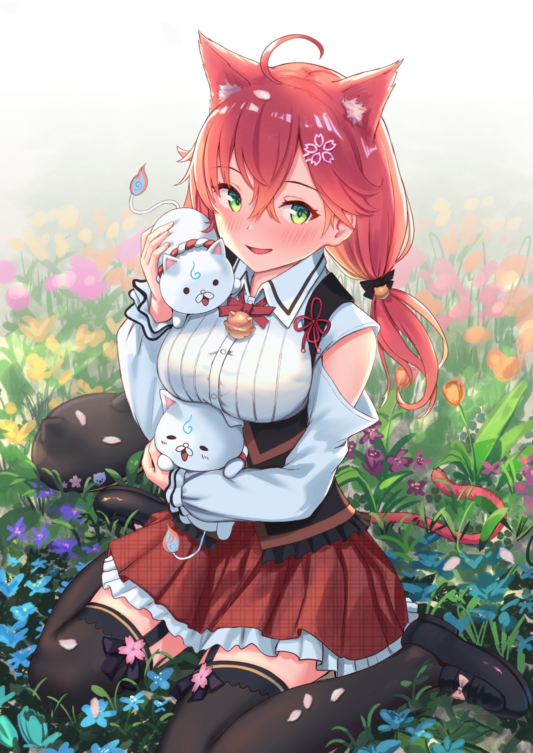 animal_ears, hololive, neko, nekomimi, roke_(taikodon), sakura_miko, stockings, thighhighs