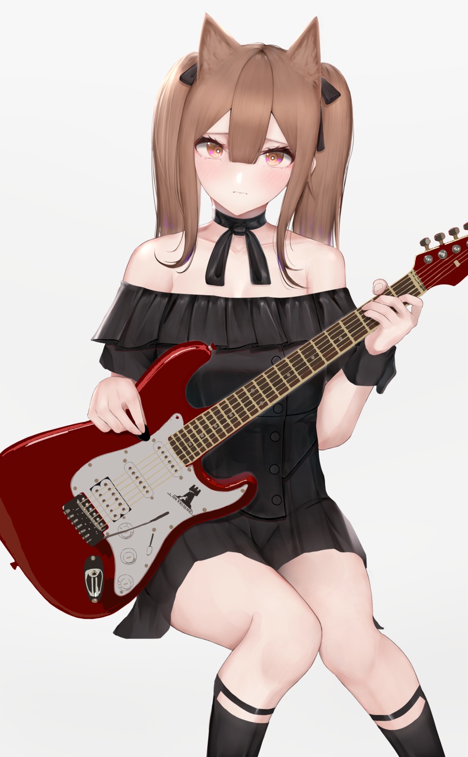 angelina_(arknights), animal_ears, arknights, dress, guitar, mo_(mainiti_omoti)