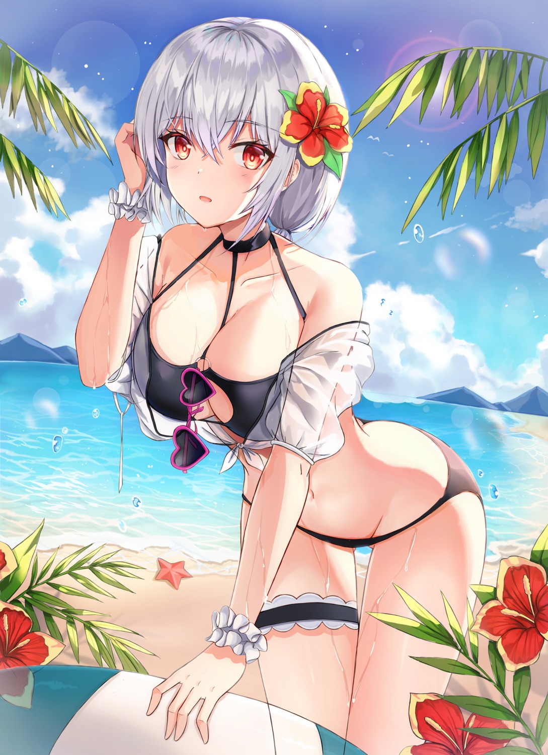 azur_lane, bikini, cleavage, garter, megane, neon_(hhs9444), open_shirt, see_through