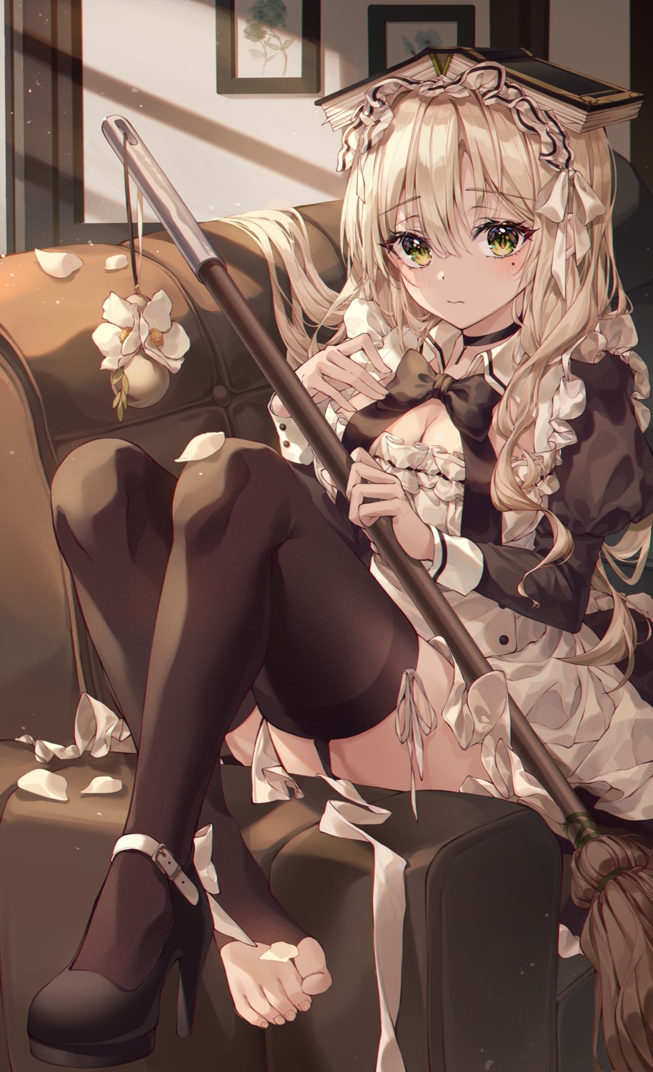 cleavage, heels, lujang_(fudge), maid, skirt_lift, stockings, thighhighs