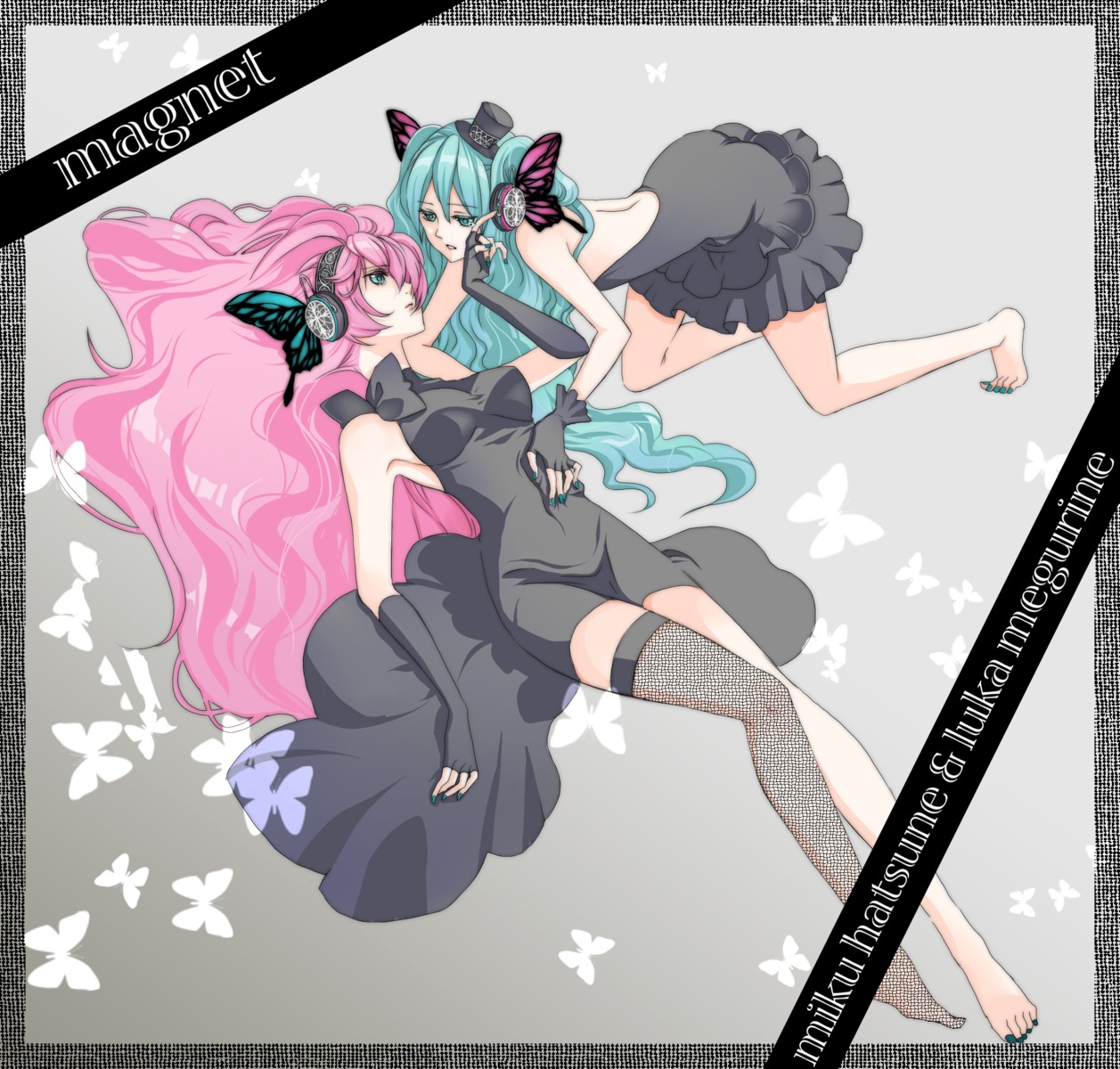 dress, hatsune_miku, magnet_(vocaloid), megurine_luka, suzushiro, vocaloid